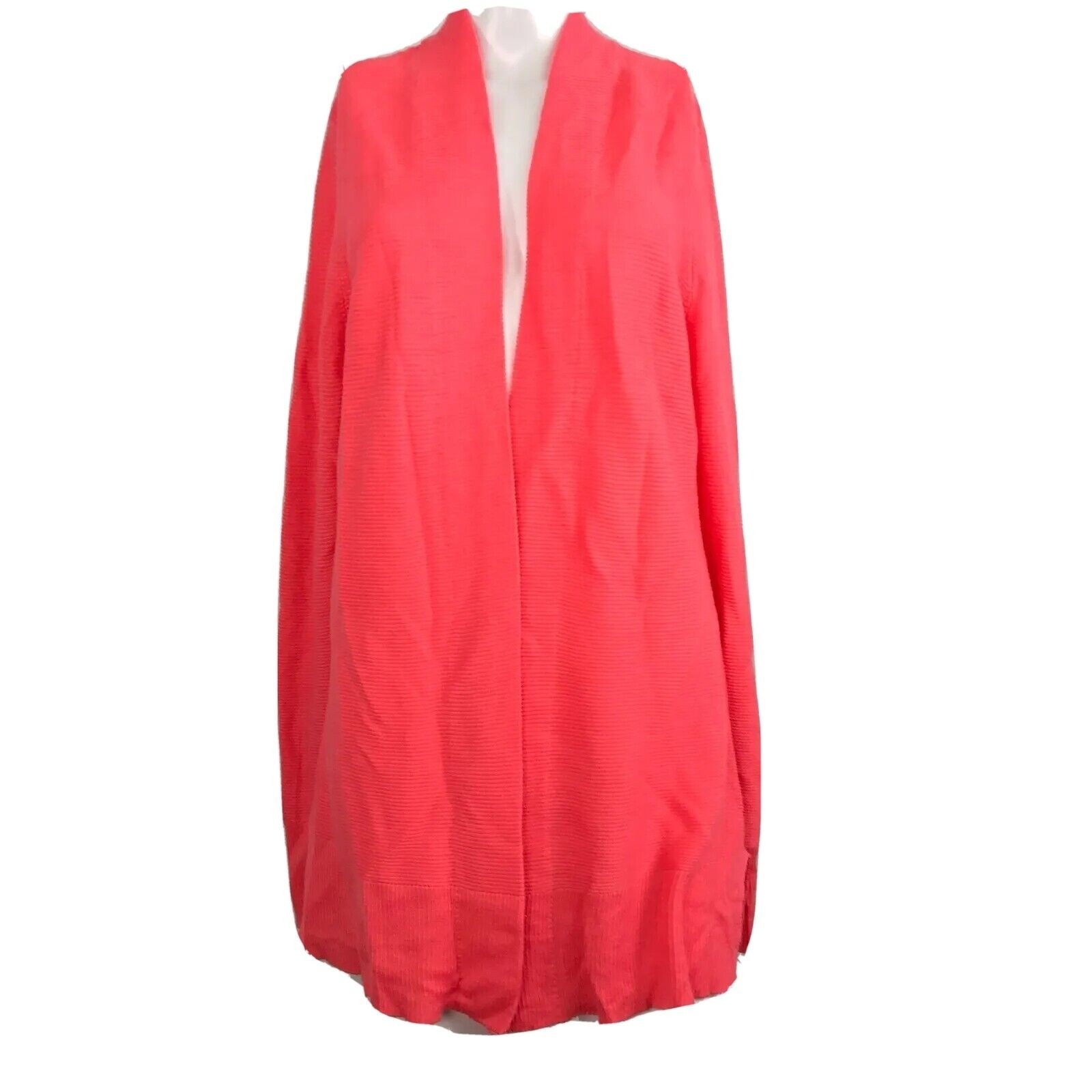 Ann Taylor Cardigan Womens Sz L Coral Pink Merino Wool Open Cardi Duster Sweater